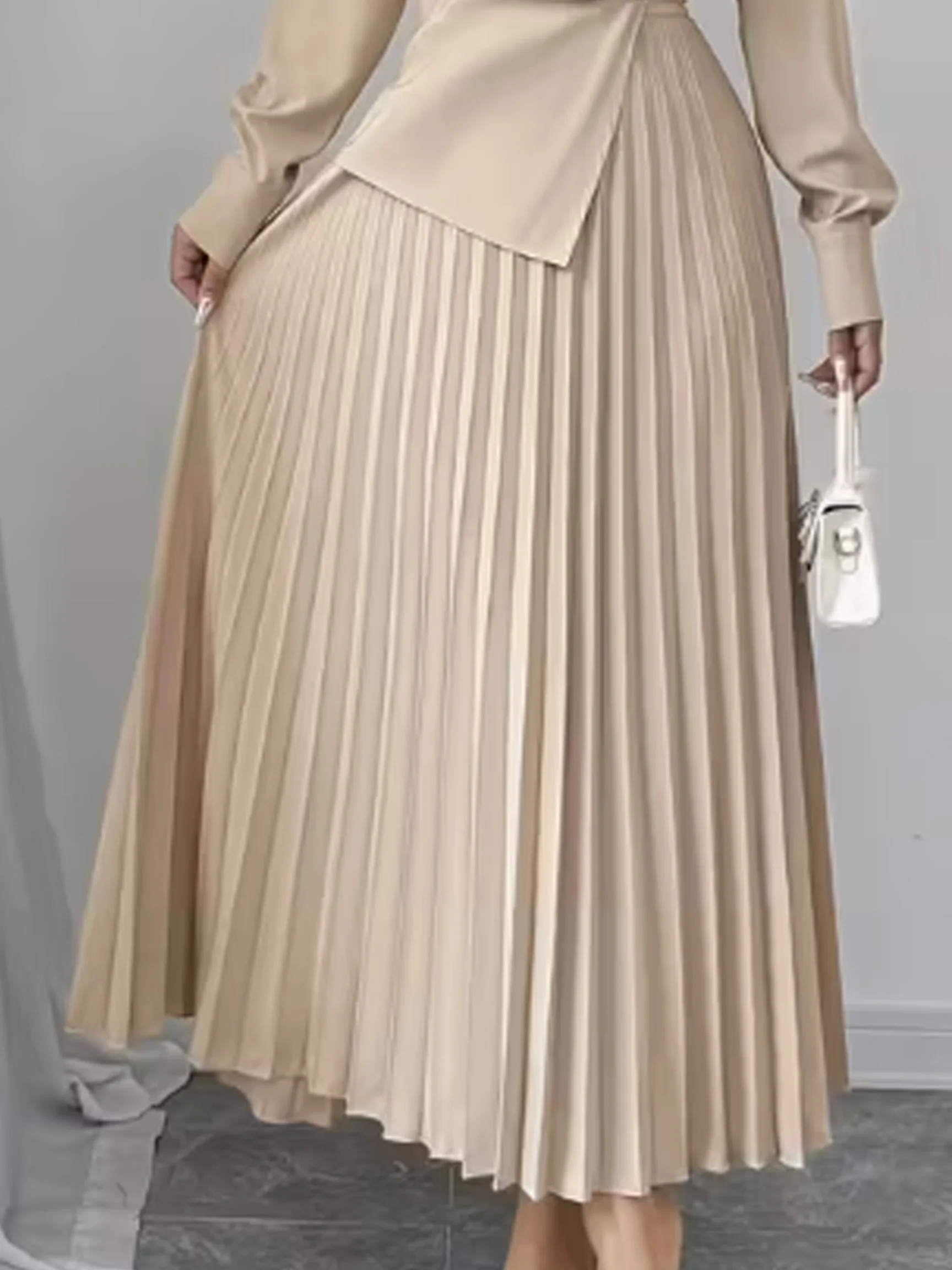 Women's Casual Solid Color Elegant Ruched Waist Midi Dress, Slim Fit Romantic Outfit for Daily Commute Office Wear - Image 4