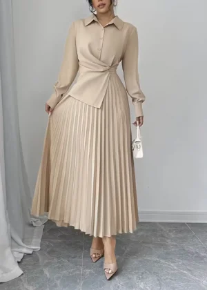 Women's Casual Solid Color Elegant Ruched Waist Midi Dress, Slim Fit Romantic Outfit for Daily Commute Office Wear