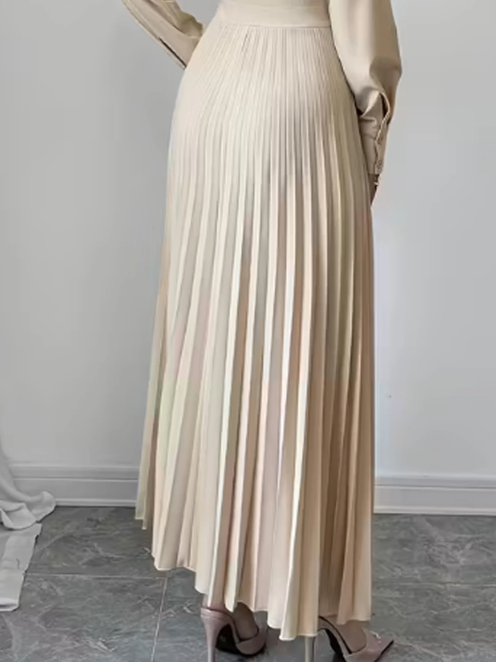 Women's Casual Solid Color Elegant Ruched Waist Midi Dress, Slim Fit Romantic Outfit for Daily Commute Office Wear - Image 5