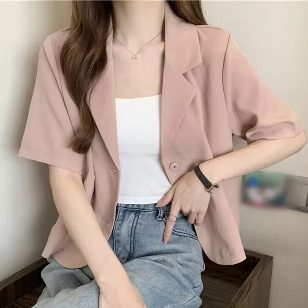 Summer Blazers Classic Women Simple Leisure Loose Korean Style Youth Single Breasted Slight Strech Comfortable Solid Color Tops - Image 3