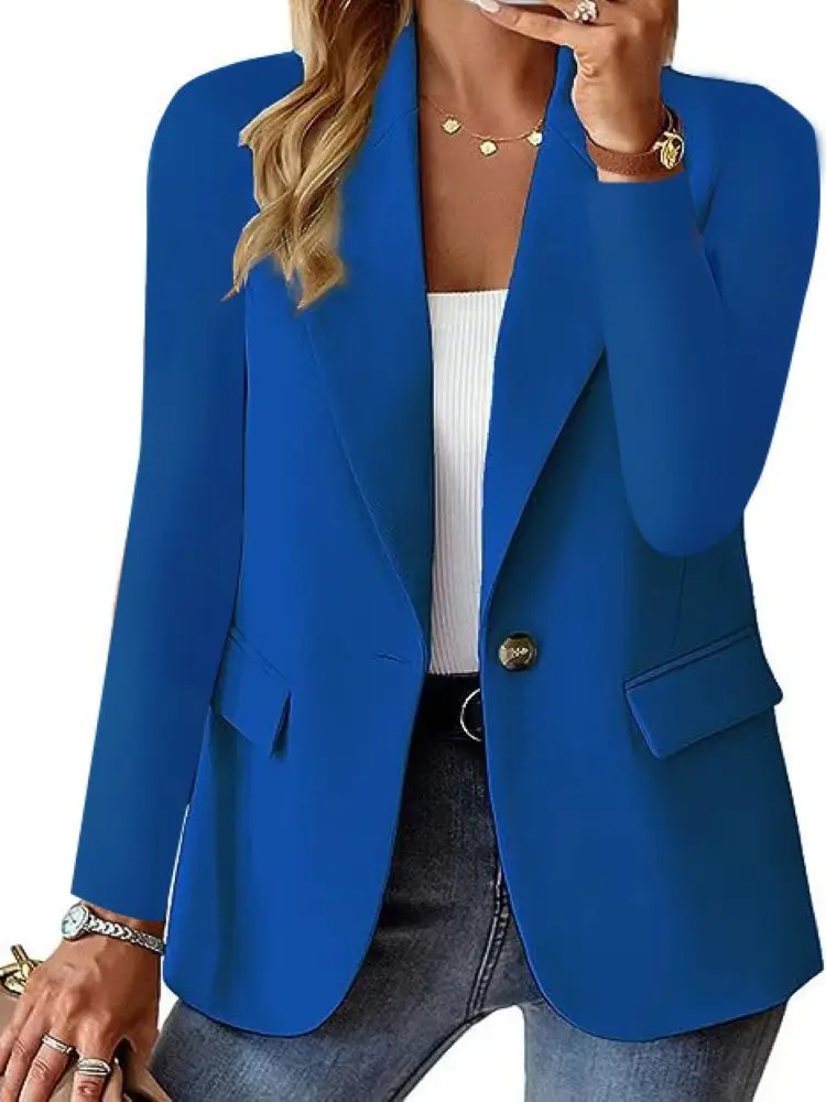 Women's Oversized Blazer Jacket Business Suit Coat Lapel Long Sleeve Solid Button Casual Elegant Coat Trendy Loose Outwear - Image 2