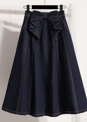 Spring Summer New plus Size Loose Elastic Waist A-Line Denim Half Skirt Slimming Midi Skirt for plus Size Women Casual Commute