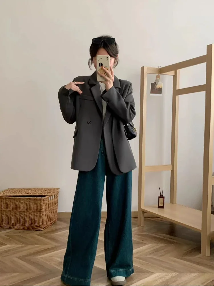 Spring Women Blazer Office Lady New Suits Female Vintage Breasted Jacket Casual Pockets Women's Suits Coat Blazers Suits - Image 5