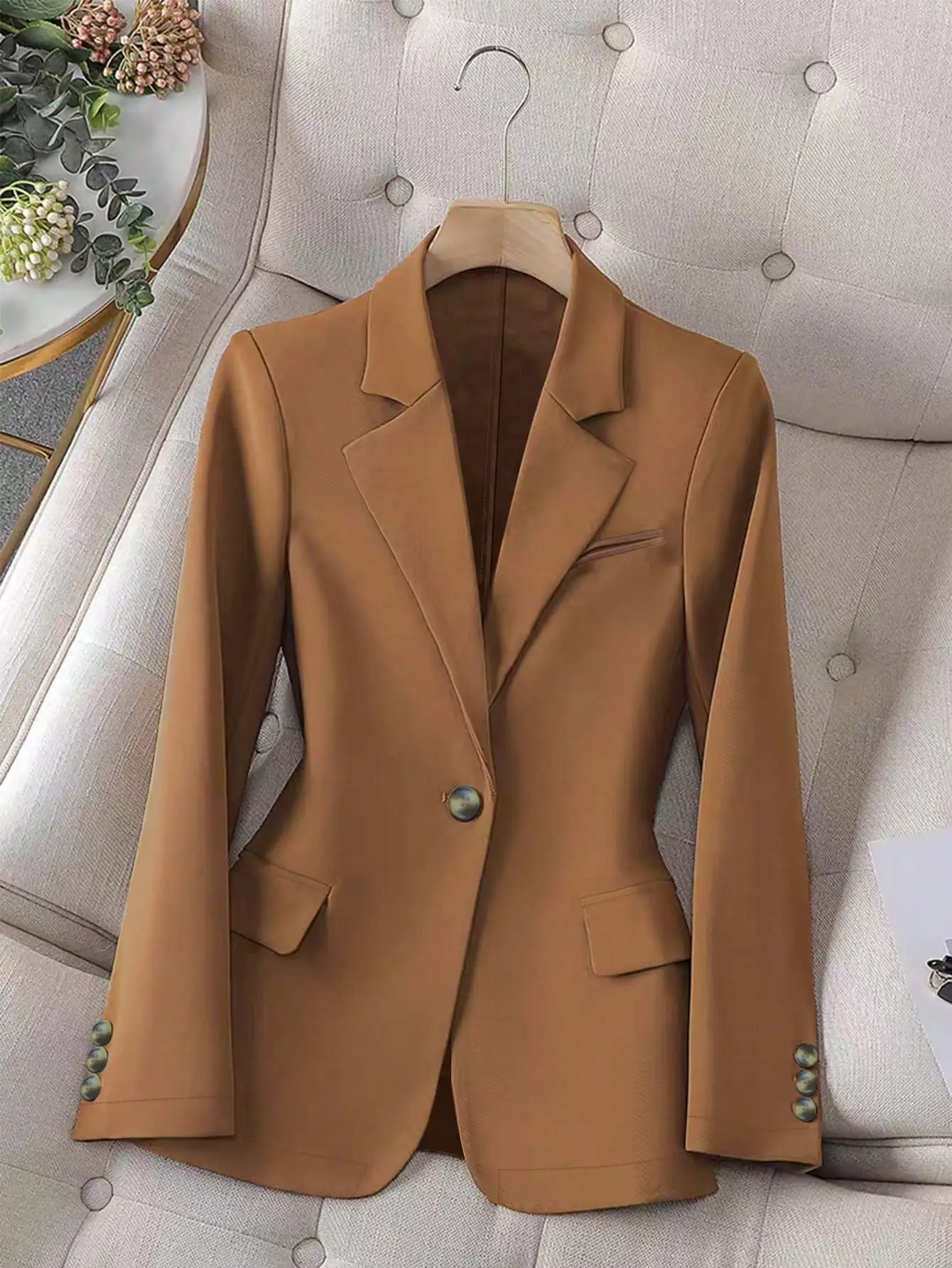 Women's Plus Size Casual Fashion Elegant Commuter Solid-Color Long Sleeve Blazer