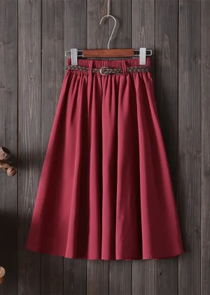 Midi Knee Length Summer Skirt Women With Belt Fashion Korean Ladies High Waist Pleated A-line School Skirt Female