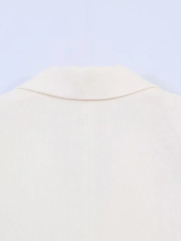 Women Blazers Coats 2026 Casual Solid Short Sleeve Double Breasted Linen Female Elegant Street Blazer Outerwear Clothing - Image 5