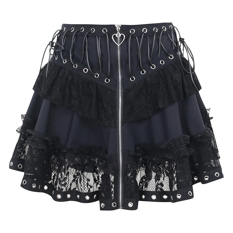 Gothic Skater Punk Vintage High Wasit Skirt Women's Zipper Front Japanese Style Kawaii Black Harajuku Cosplay Mini Skirts - Image 2