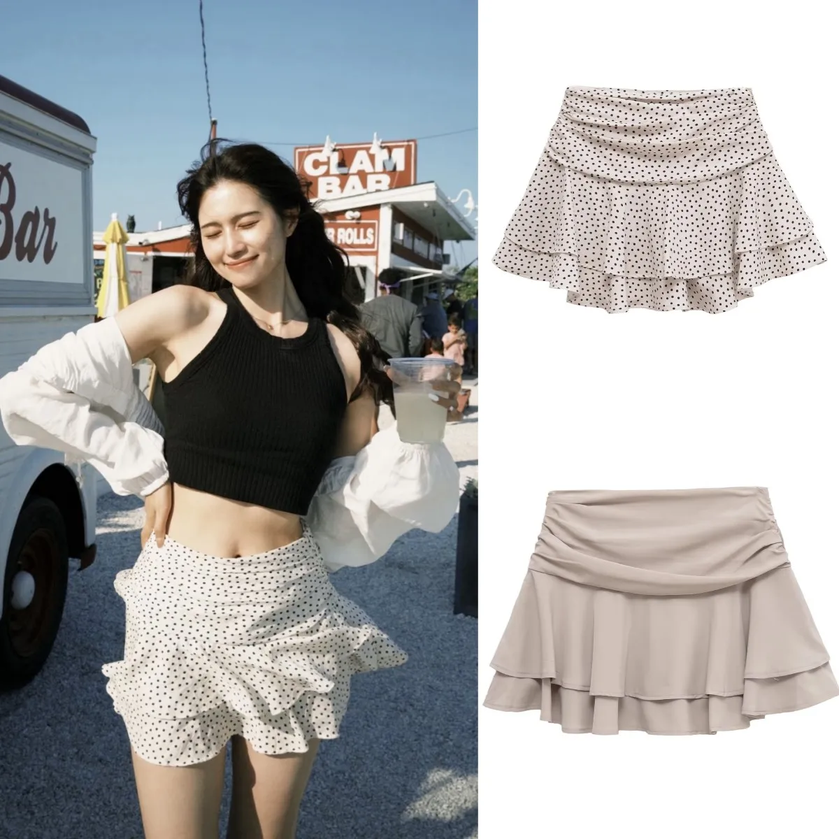ETJ 2025 women's summer new sexy fashion hot girl style flouncy stacked decoration mid-waist short skirt pants - Image 2