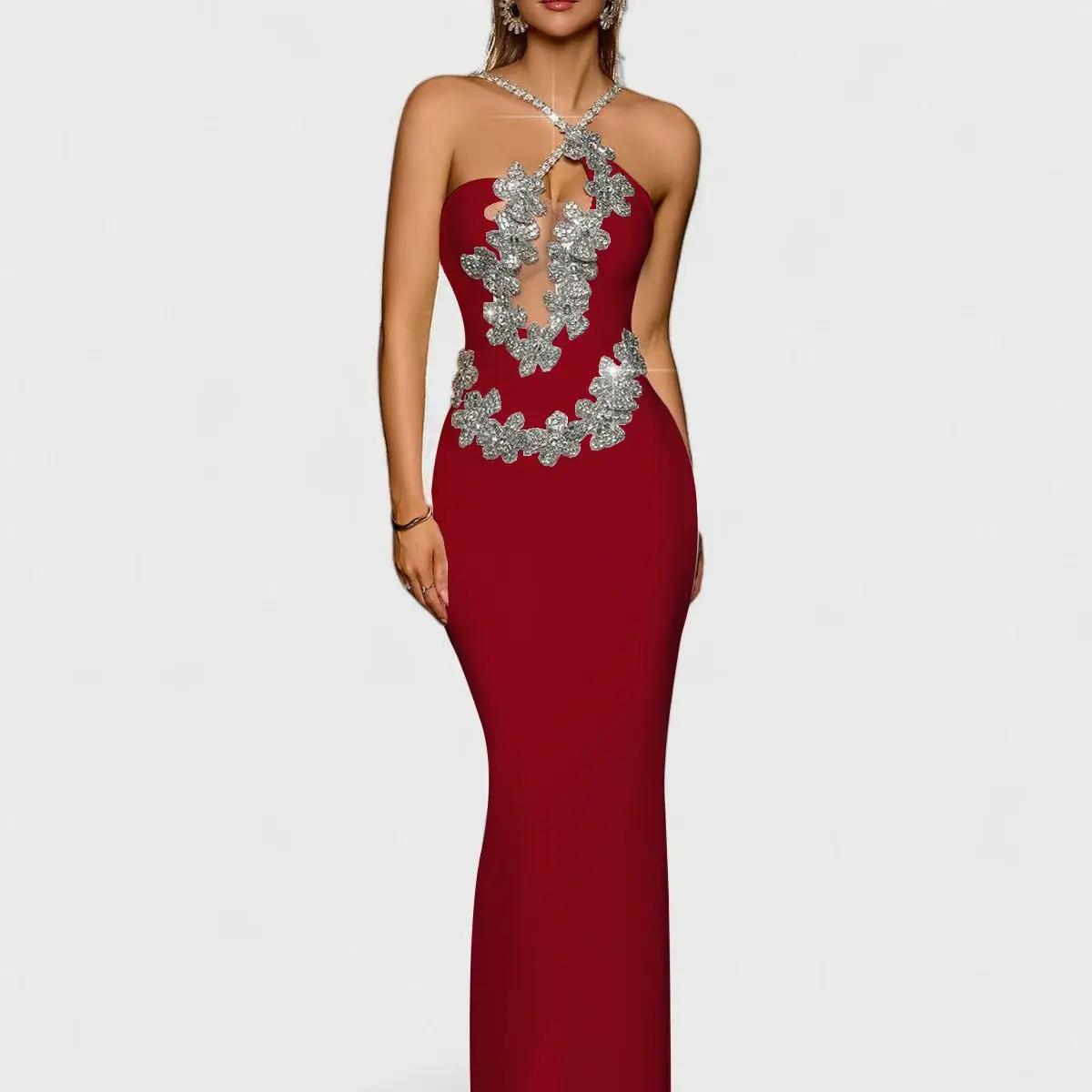 Women's Sexy White Backless Sequin Crystal Diamond Bodycon Bandage Dress Elegant Evening Club Party Birthday Gown - Image 3