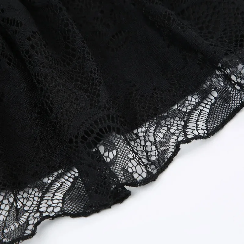 Goth Y2K Black Lace Trim Bow A Line Mini Skirt Women Korean Streetwear - Image 6