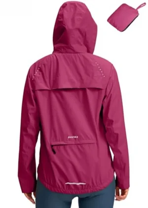 Bikewa Women's Cycling Rain Jackets Waterproof Windbreaker Lightweight Running Windproof Reflective Jacket Packable Hooded