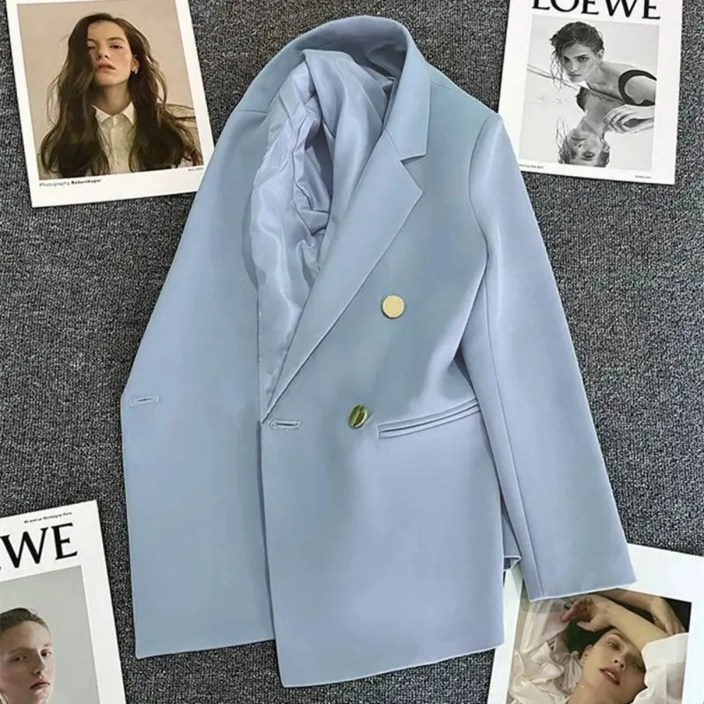 Women Suit Blazer Elegant Coat 2025 Spring Autumn Fashion Korean Blazer Luxury Double Breasted Jacket Solid Ladies Tops Clothes - Image 2