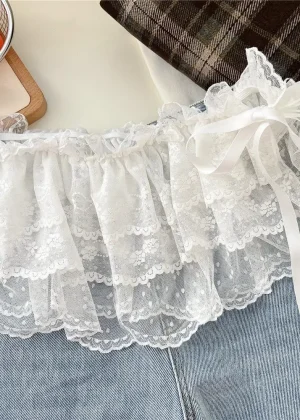 Lace Mini Skirts Women Elegant Sweet Lolita Short Skirts High Waist Y2k Streetwear Ruffle Skirts Lace Trim Butt Curtain Skirt
