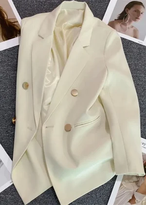 Women Suit Blazer Elegant Coat 2025 Spring Autumn Fashion Korean Blazer Luxury Double Breasted Jacket Solid Ladies Tops Clothes