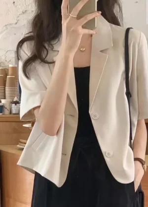 Summer Blazers Classic Women Simple Leisure Loose Korean Style Youth Single Breasted Slight Strech Comfortable Solid Color Tops