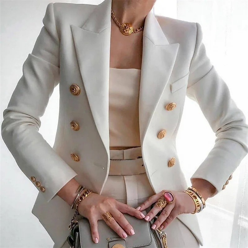 Women's Autumn Blazers New Solid Fashion Casual Suit Short Jacket Golden Button Lady Suit Comfortable Commuting Long-sleeved Top - Image 3