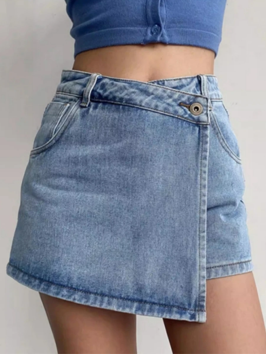 plus Size Women's High Waist A-Line Skirt Jeans Uneven Length Anti-Light Loose Fit Denim Skirts for Summer - Image 4