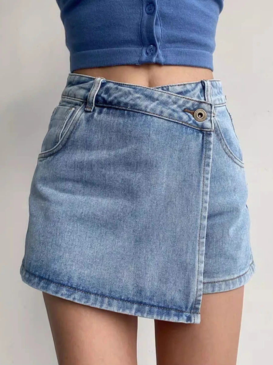 plus Size Women's High Waist A-Line Skirt Jeans Uneven Length Anti-Light Loose Fit Denim Skirts for Summer - Image 3