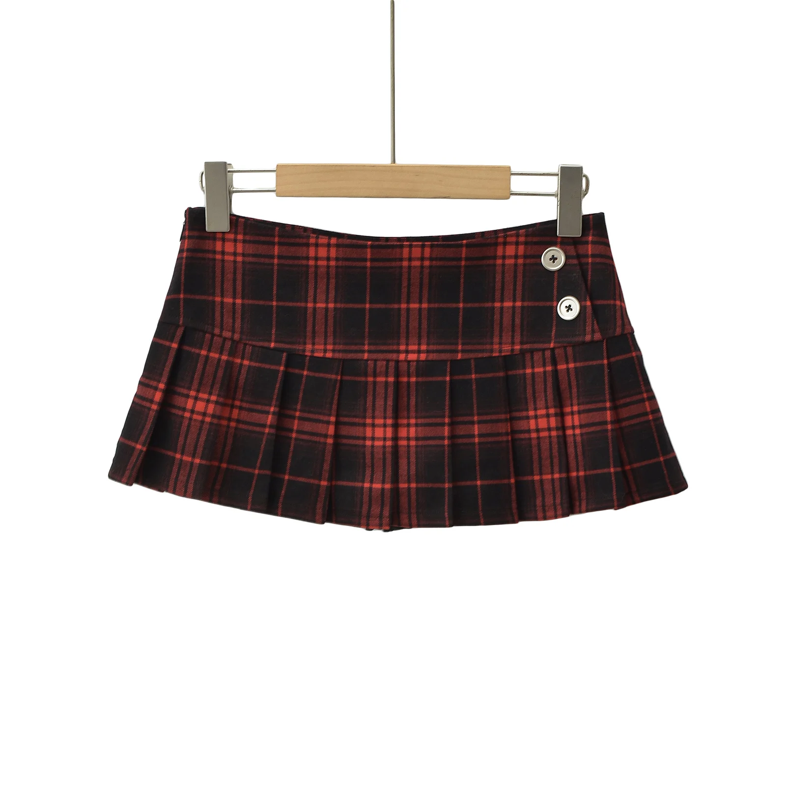 Summer Mini Skirts For Woman Vintage Korean Fashion Red Plaid Skirt Women Y2k Clothes Skirts Buttons Pleated Skirts Preppy Style - Image 3