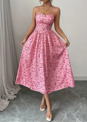 Women's Backless Halter Dress With Spring And Summer Casual Vacation Style Printed Pattern Slimming Lady Strap Sleeveless Dress