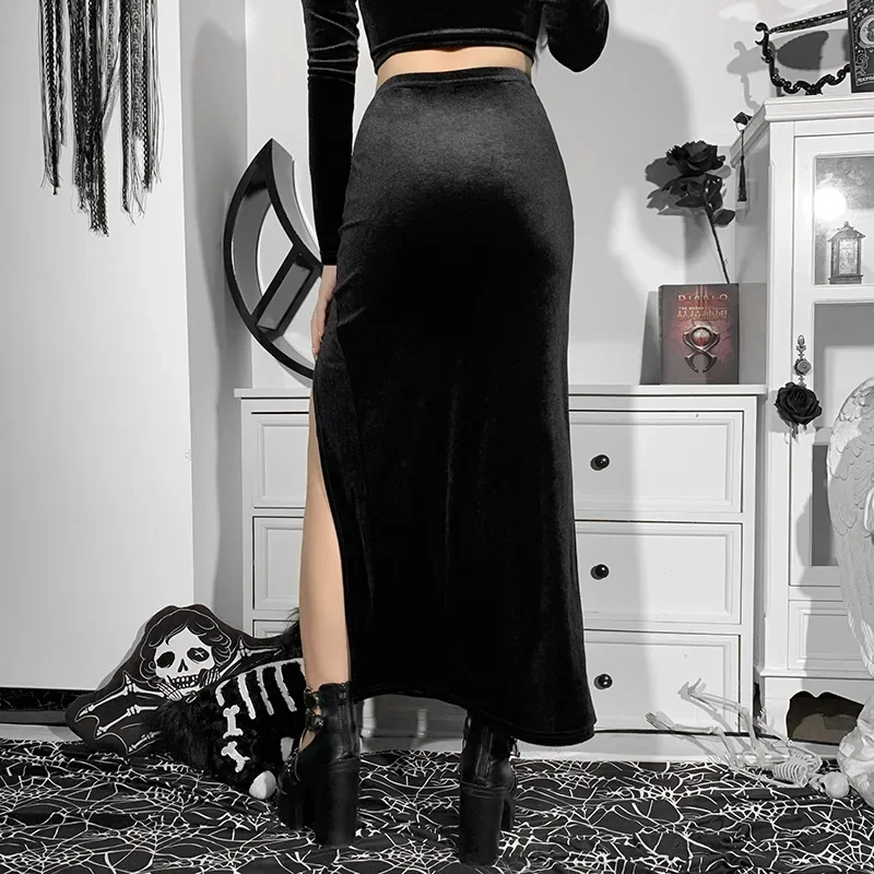 Punk Style Skirt Women's New Chic Halloween Festival Long Party Skirt High Waist Slim Bow Sexy Side Split Knee-Length Skirts - Image 4