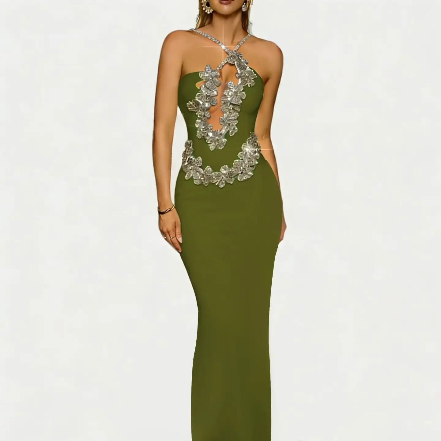 Women's Sexy White Backless Sequin Crystal Diamond Bodycon Bandage Dress Elegant Evening Club Party Birthday Gown - Image 4