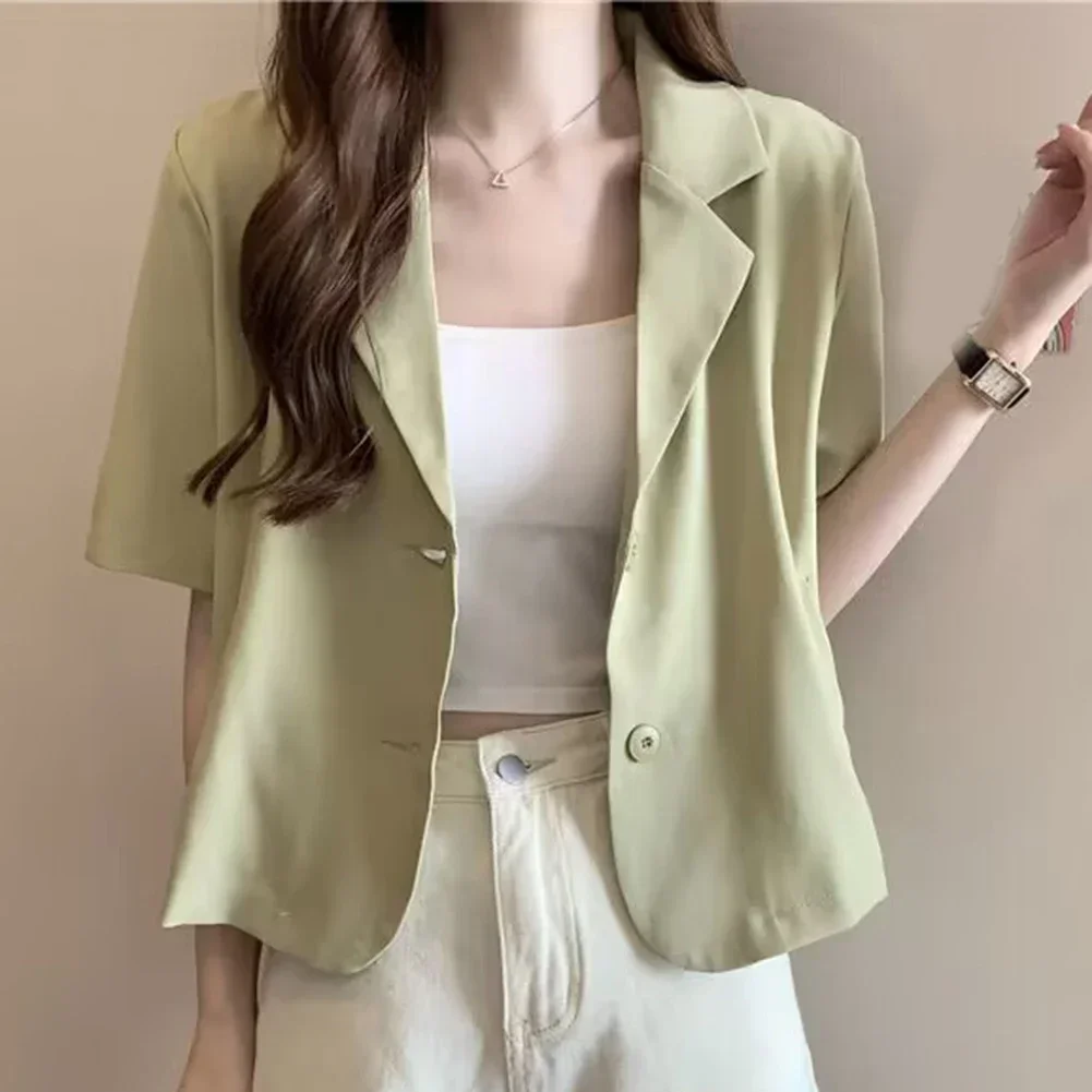 Summer Blazers Classic Women Simple Leisure Loose Korean Style Youth Single Breasted Slight Strech Comfortable Solid Color Tops - Image 4