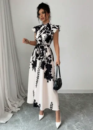 Women's elegant black and white dress, suitable for work, dates and vacations