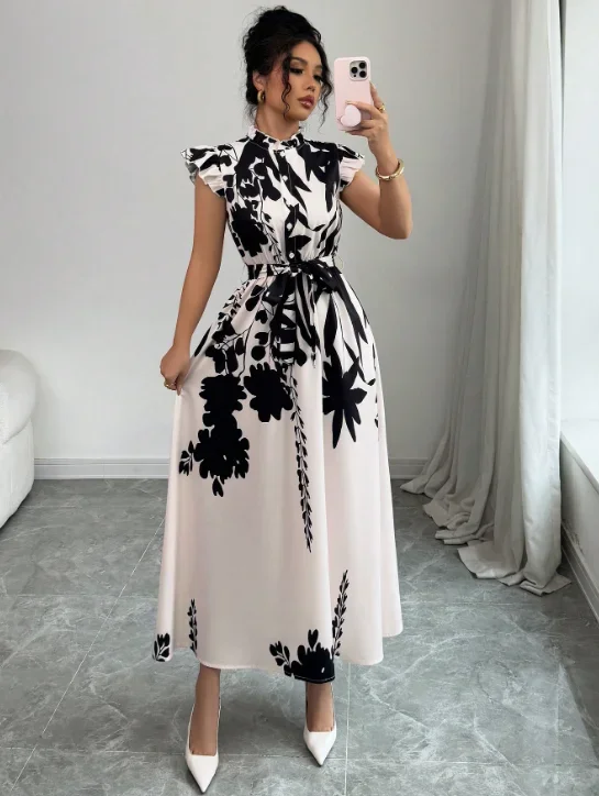 Women's elegant black and white dress, suitable for work, dates and vacations - Image 3