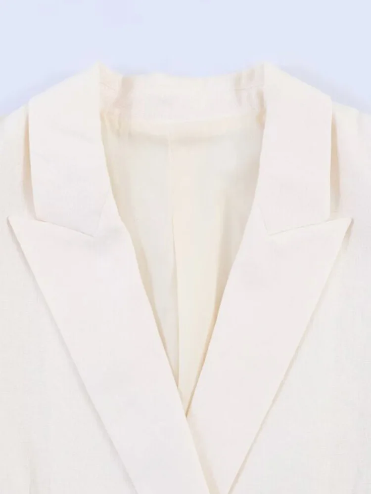 Women Blazers Coats 2026 Casual Solid Short Sleeve Double Breasted Linen Female Elegant Street Blazer Outerwear Clothing - Image 3
