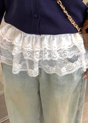 Korean Ins Blogger Unique Lace Layered Gauze Skirts Lace Trim A-Line Short Cloth Mini Waist Skirts Harajuku Girl's White Skirts