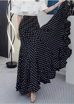 Elegant Black Polka Dot Fish Tail Skirt Women's Summer New Lightweight Luxury Style Half Skirt Drapey Wrap around Skirt