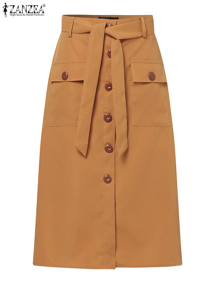 ZANZEA Cargo Skirts Elegant Women Evangelical Faldas Mujer Office Lady High Waist Saias Summer 2024 Casual Buttons Up Jupes - Image 4