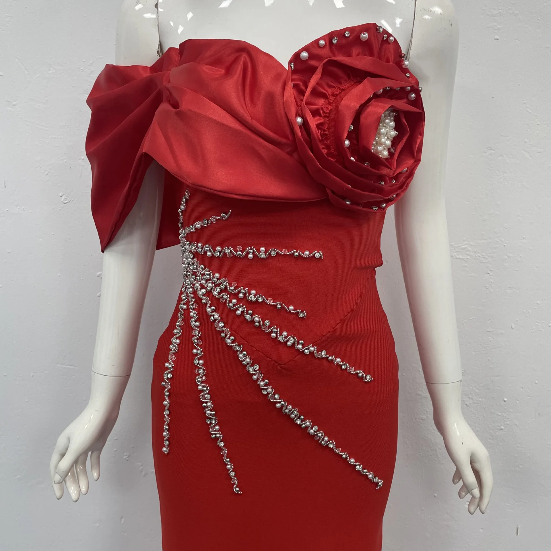 Elegant One Shoulder Wrap Maxi Evening Dress for Women Diamond Decoration Fashion Polyester Fabric Formal Party Gown - Image 5