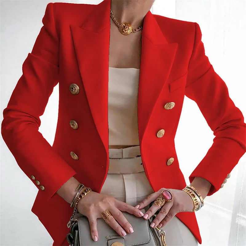 Women's Autumn Blazers New Solid Fashion Casual Suit Short Jacket Golden Button Lady Suit Comfortable Commuting Long-sleeved Top - Image 2