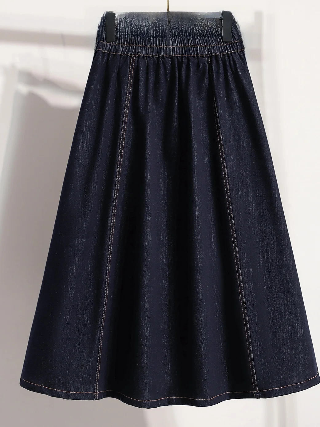 Spring Summer New plus Size Loose Elastic Waist A-Line Denim Half Skirt Slimming Midi Skirt for plus Size Women Casual Commute - Image 3
