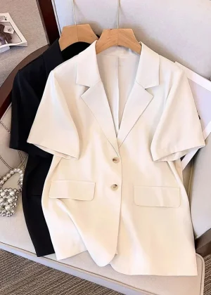 Summer Short Sleeve Blazer Women Korean Fashion Single-breasted Office Lady Suit Jacket Elegant Loose Thin Outwear