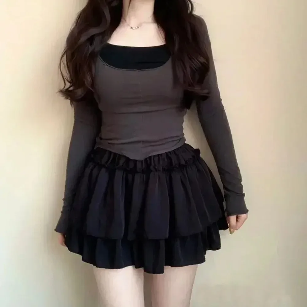 Summer Kawaii Pleated A-Line Skirt for Women White Ruffle Tiered Sweet Style Elastic Waist Summer Slim Korean Harajuku Dress - Image 4