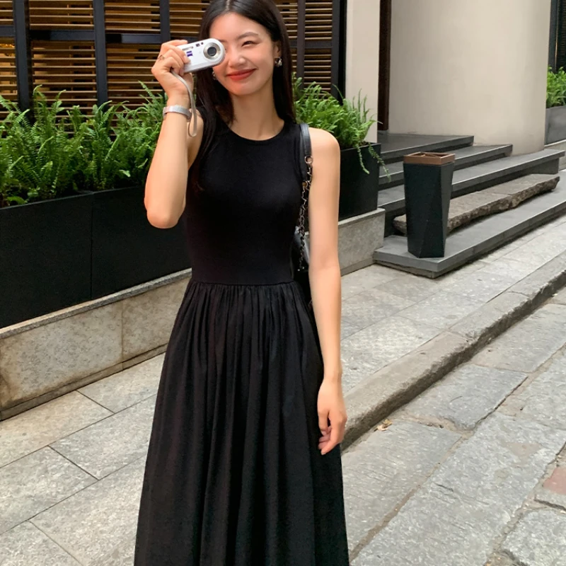 New Vintage Holiday Style Black Midi Dress Dresses for Women Clothing O Neck Office Lady Casual Pockets Women's Clothing - Image 4