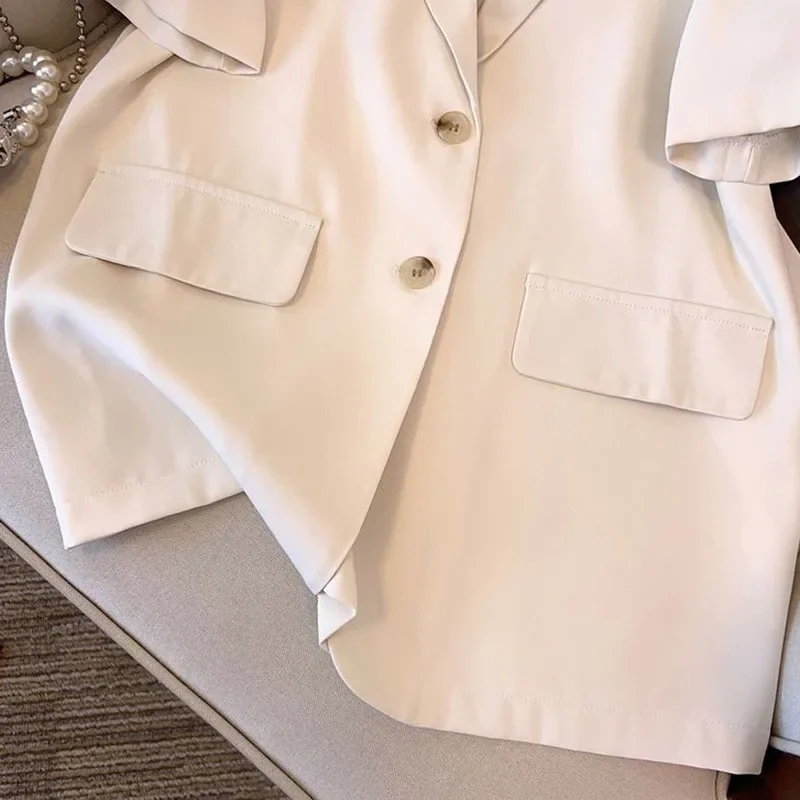 Summer Short Sleeve Blazer Women Korean Fashion Single-breasted Office Lady Suit Jacket Elegant Loose Thin Outwear - Image 6