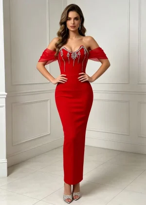 2026 Sexy Strapless Rhinestone Embellished Bandage Dress Women Luxury Party Nightclub Dress