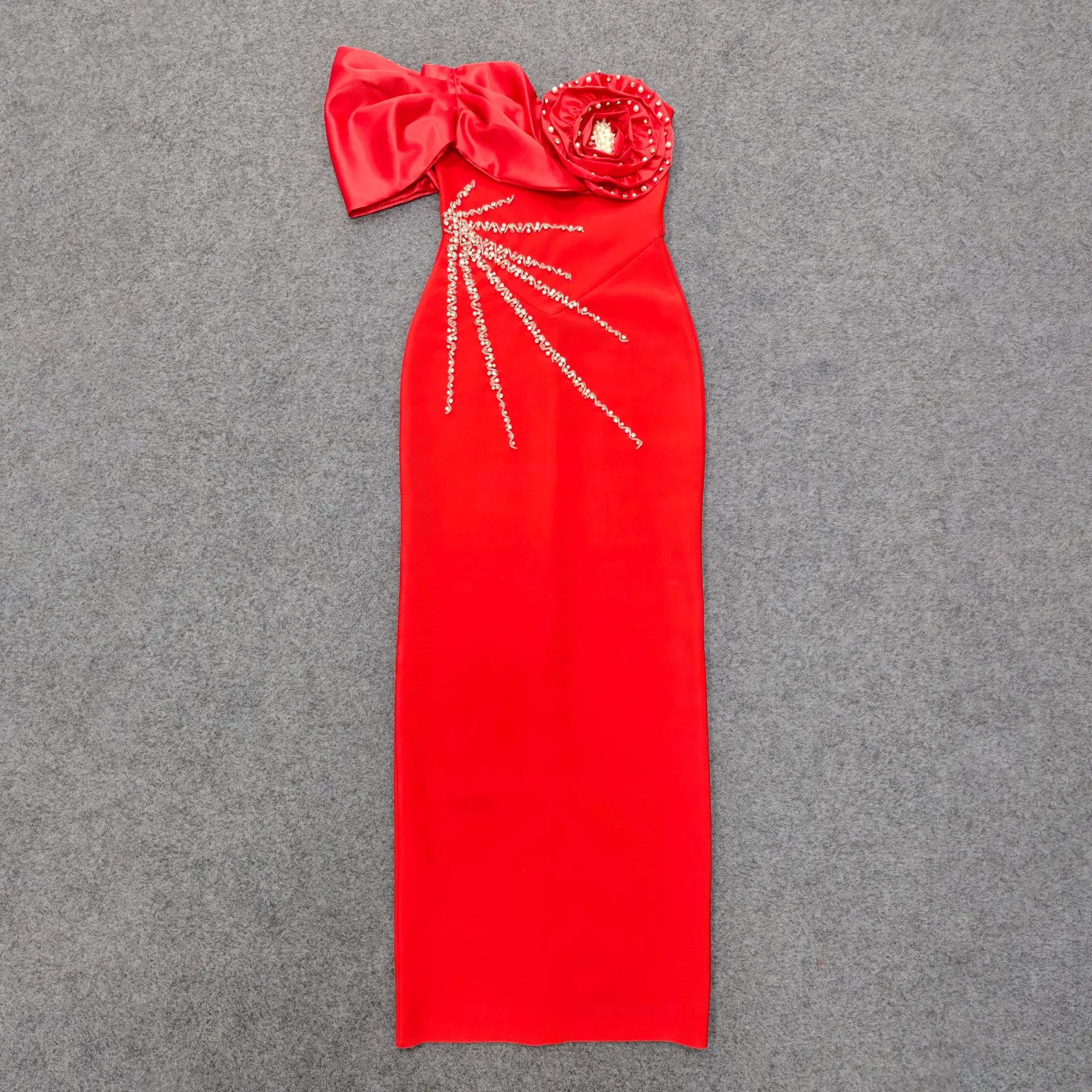 Elegant One Shoulder Wrap Maxi Evening Dress for Women Diamond Decoration Fashion Polyester Fabric Formal Party Gown - Image 6