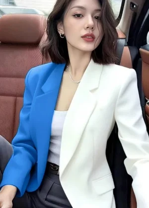 2026 Spring Fashion New Women's Professional High End Suit Jacket Color Blocked Temperament Long Sleeved Blazer Women