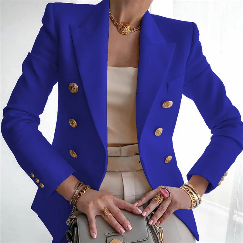 Women's Autumn Blazers New Solid Fashion Casual Suit Short Jacket Golden Button Lady Suit Comfortable Commuting Long-sleeved Top - Image 4