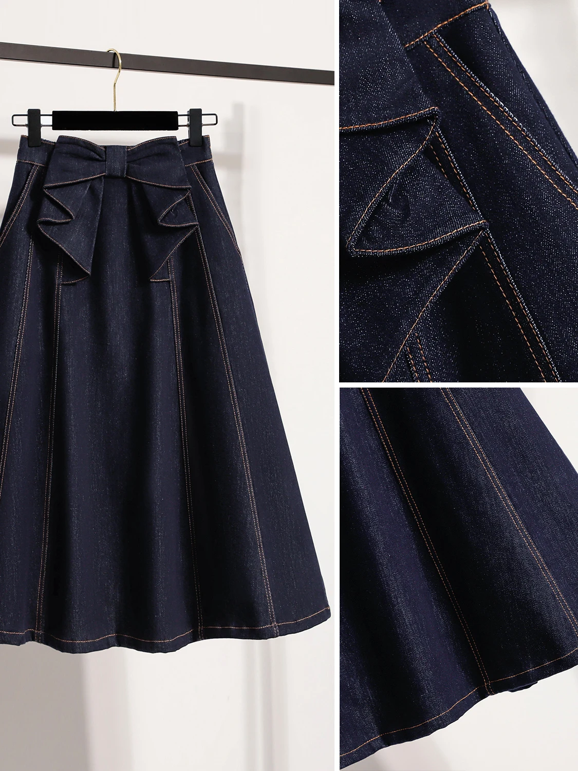 Spring Summer New plus Size Loose Elastic Waist A-Line Denim Half Skirt Slimming Midi Skirt for plus Size Women Casual Commute - Image 2