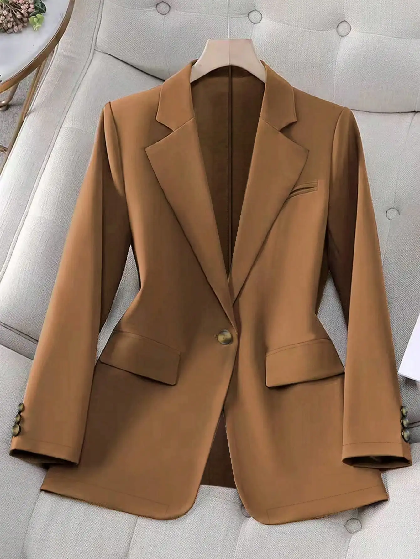 Women's Plus Size Casual Fashion Elegant Commuter Solid-Color Long Sleeve Blazer - Image 3