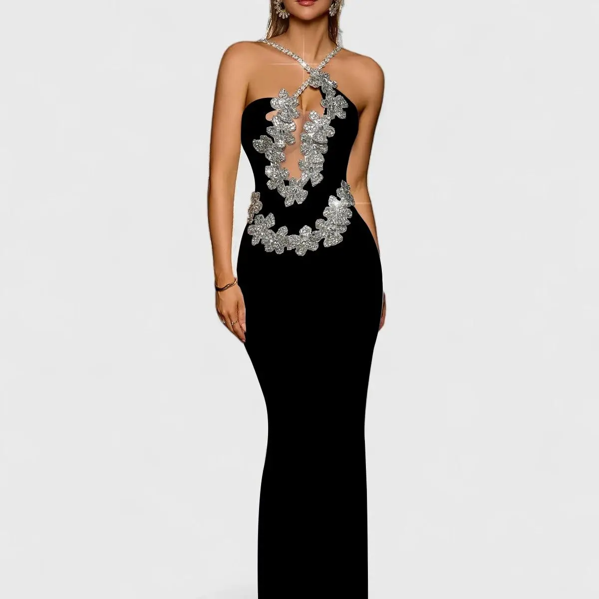 Women's Sexy White Backless Sequin Crystal Diamond Bodycon Bandage Dress Elegant Evening Club Party Birthday Gown - Image 2