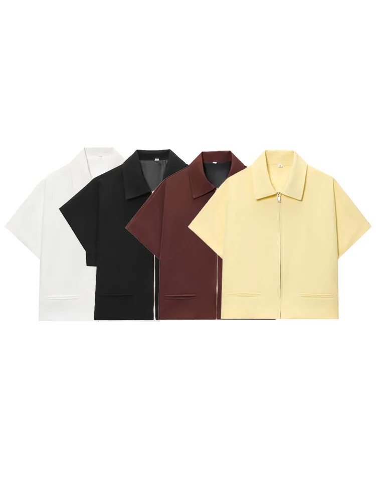 HXAO Cropped Women's Jackets With Zipper Outerwears Top Summer Crop Cardigan Short -Sleeved Female Jacket Black Short Coats - Image 2