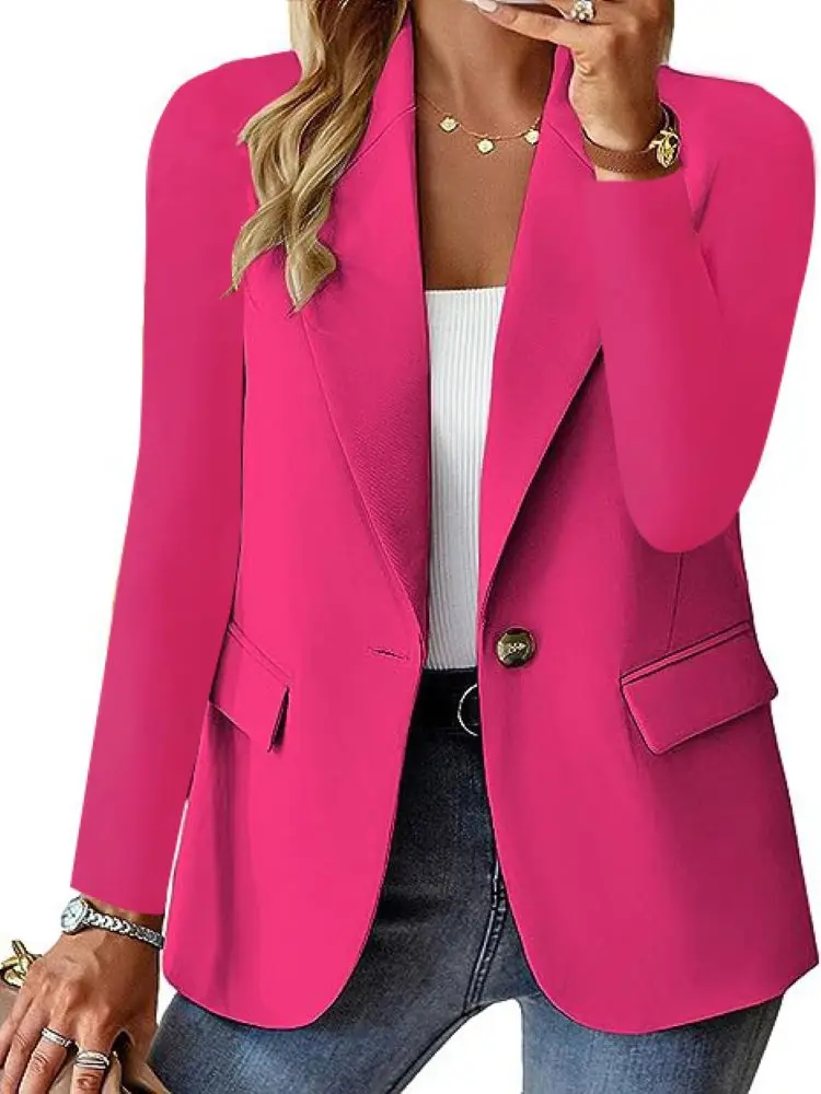 Women's Oversized Blazer Jacket Business Suit Coat Lapel Long Sleeve Solid Button Casual Elegant Coat Trendy Loose Outwear - Image 3