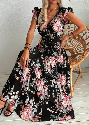 Elegant Digital Print Maxi Dress Vivid Floral Pattern for Vacation Resort Special Evenings